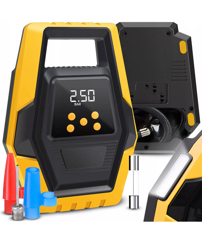 Automobilinis kompresorius, nešiojamas elektrinis oro siurblys, 12V LCD LED