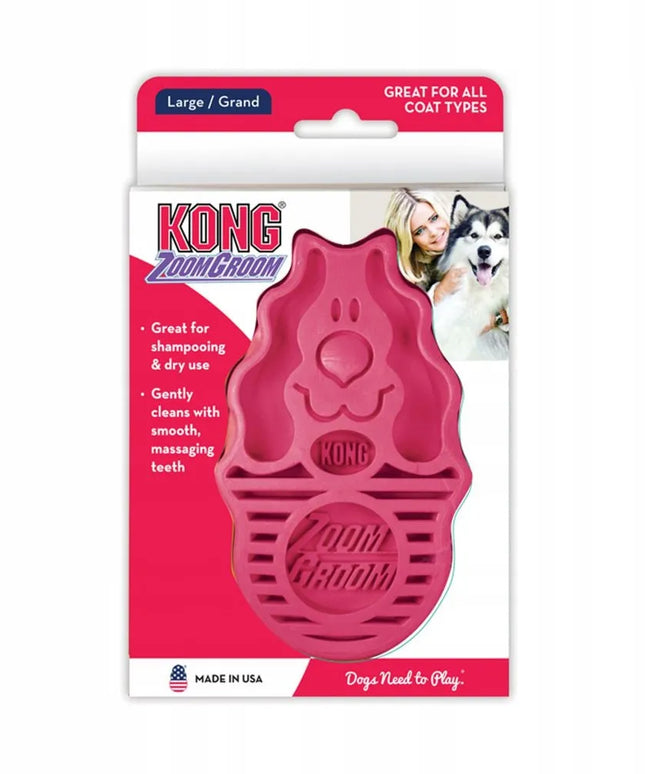 KONG ZoomGroom Raspberry L dydžio guminis šepetys šunims