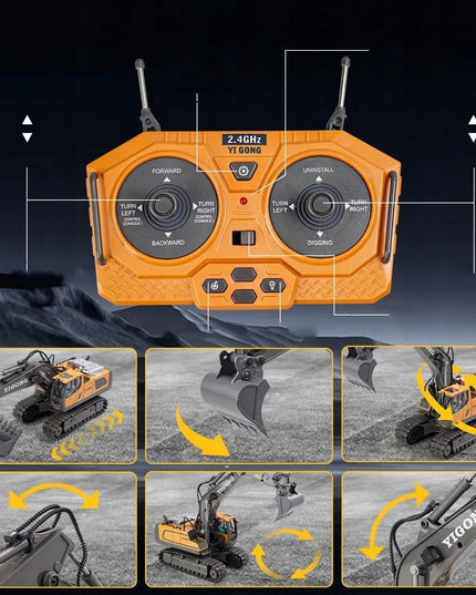 OWL-TECH RC ekskavatorius, valdomas nuotoliniu būdu, 2,4 GHz, 360°, judamas kaušas, 2 akumuliatoriai, 11 kanalų