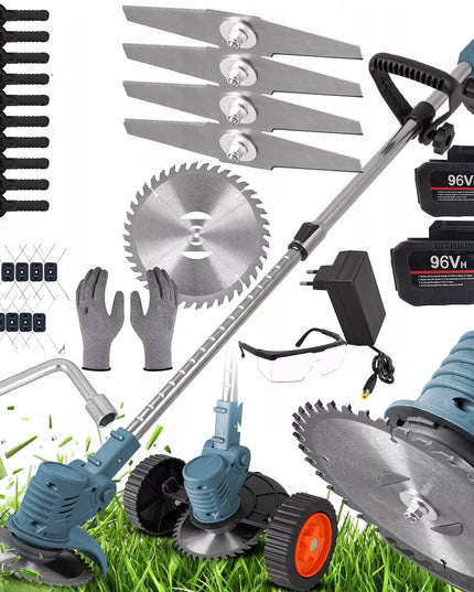 Akumuliatorinė žoliapjovė – trimeris su dviem baterijomis, galingas XXL rinkinys
