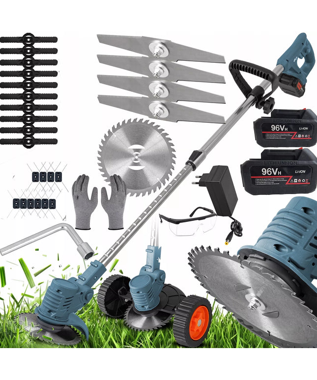 Akumuliatorinė žoliapjovė – trimeris su dviem baterijomis, galingas XXL rinkinys