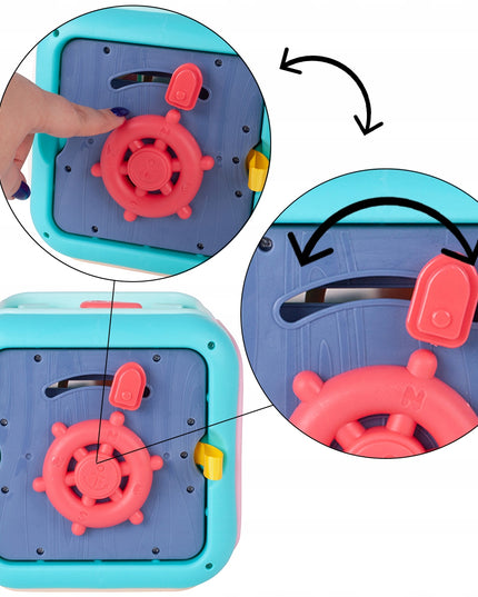 Ugdomasis sensorinis kubas - rūšiuoklis, labirintas, vėrimo žaislas, pianinas 7in1