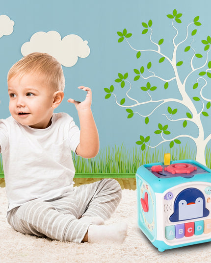 Ugdomasis sensorinis kubas - rūšiuoklis, labirintas, vėrimo žaislas, pianinas 7in1