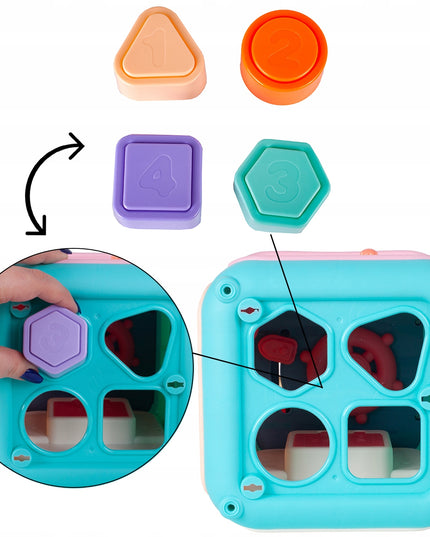 Ugdomasis sensorinis kubas - rūšiuoklis, labirintas, vėrimo žaislas, pianinas 7in1