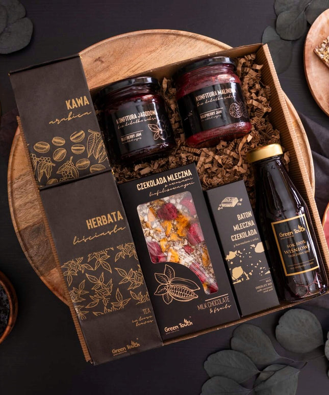 Dovanų dėžė arbata kava uogienės šokoladas batonėlis