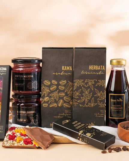 Dovanų dėžė arbata kava uogienės šokoladas batonėlis