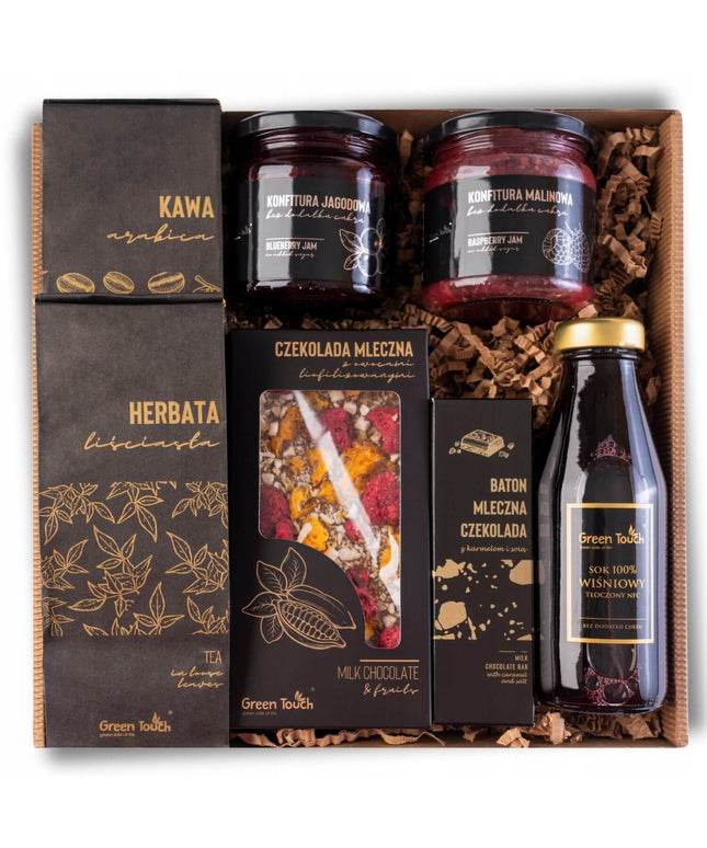 Dovanų dėžė arbata kava uogienės šokoladas batonėlis