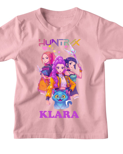 Vaikiški rožiniai „HUNTRIX K-POP DEMON HUNTERS“ marškinėliai su vardu, 116 dydis