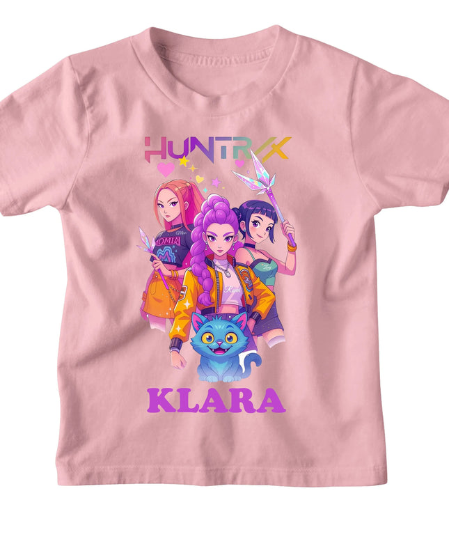 Vaikiški rožiniai „HUNTRIX K-POP DEMON HUNTERS“ marškinėliai su vardu, 116 dydis