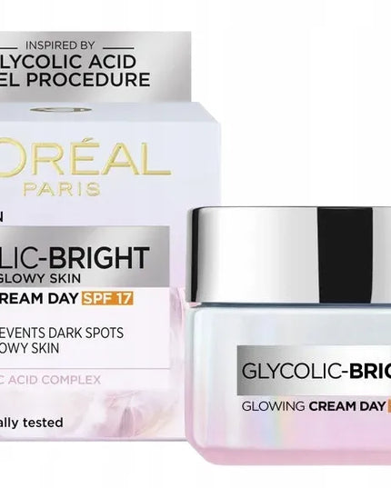 L'Oréal GLYCOLIC BRIGHT veido kremas su glikolio rūgštimi, SPF17