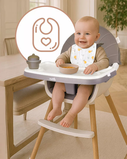 MalPlay 3-in-1 maitinimo kėdutė vaikams, sulankstoma su reguliuojamu padėklu ir saugos diržais