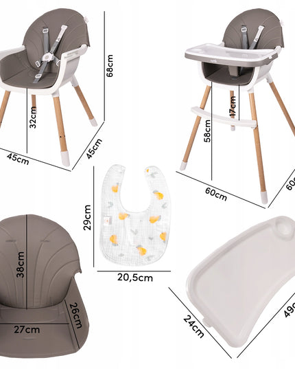 3in1 sulankstoma maitinimo kėdutė vaikams, reguliuojama, su padėklu ir diržais