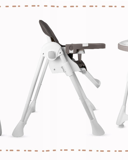 Sulankstoma vaikiška maitinimo kėdutė su reguliuojamu padėklu ir ratukais