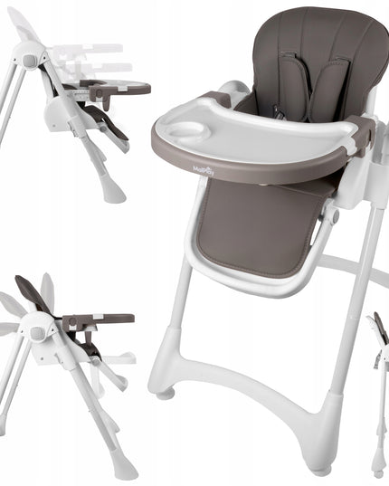 Sulankstoma vaikiška maitinimo kėdutė su reguliuojamu padėklu ir ratukais