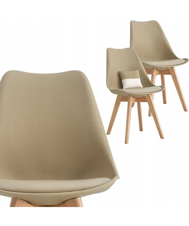 SKANDINAVIŠKA KĖDĖ SU PAGALVE, SMĖLINĖ, MEDINĖS KOJOS, EKODERA, KOMPLEKTAS 2 VNT.