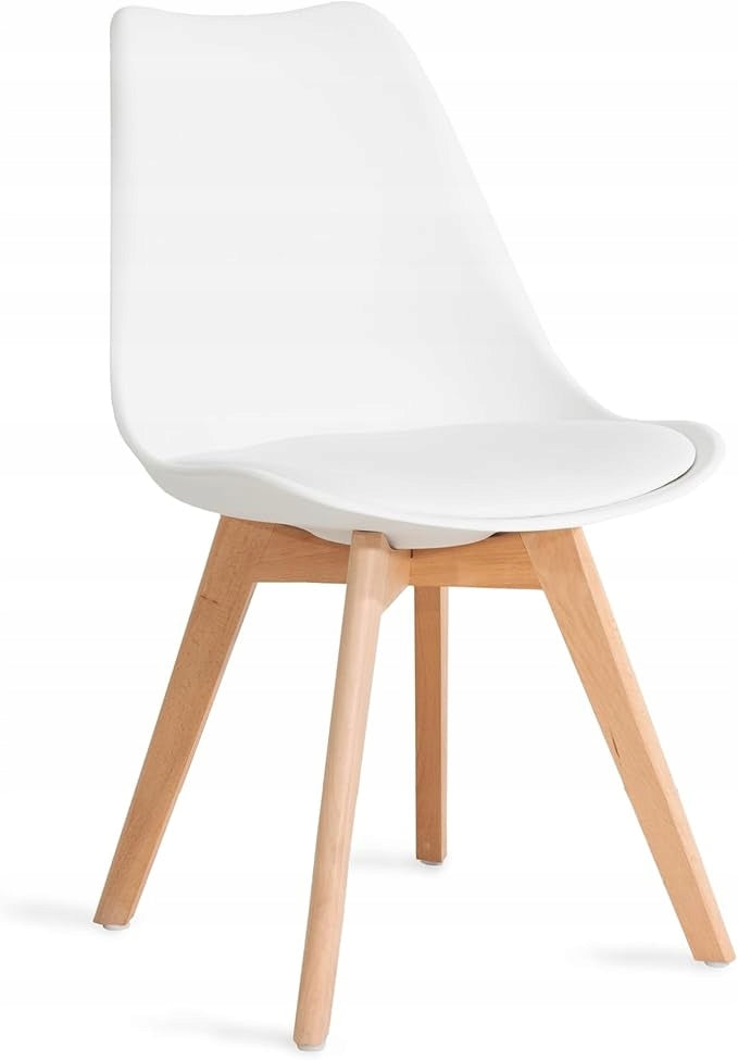 SKANDINAVIŠKA KĖDĖ SU PAGALVE BALTA EKOLOGIŠKA ODA MEDINĖS KOJELĖS 4 VNT.