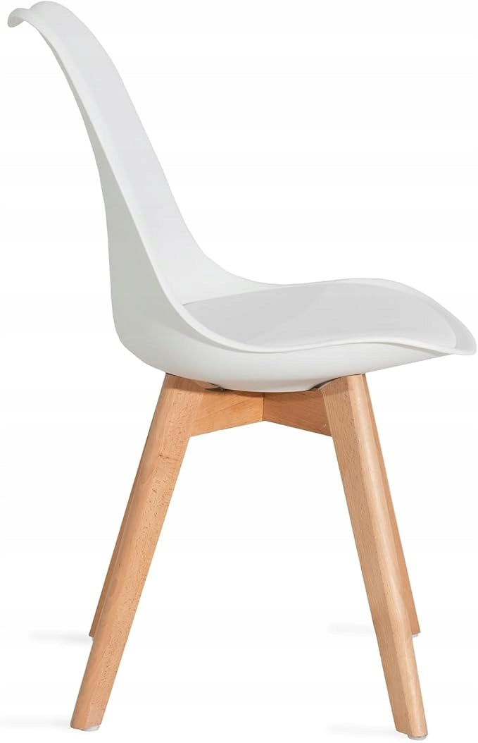 SKANDINAVIŠKA KĖDĖ SU PAGALVE BALTA EKOLOGIŠKA ODA MEDINĖS KOJELĖS 4 VNT.