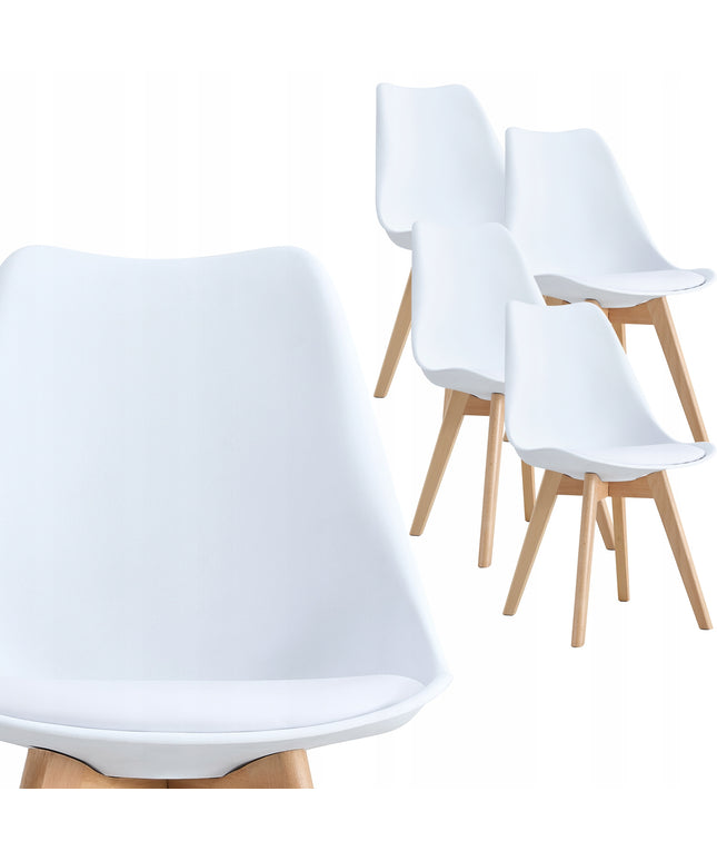 SKANDINAVIŠKA KĖDĖ SU PAGALVE BALTA EKOLOGIŠKA ODA MEDINĖS KOJELĖS 4 VNT.