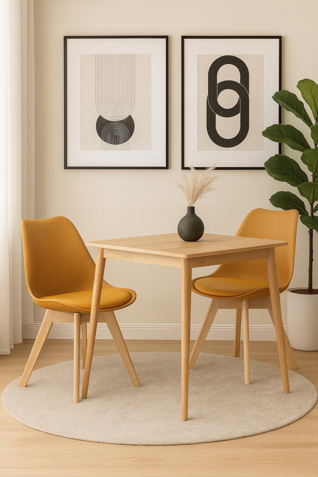 SKANDINAVIŠKA KĖDĖ SU PAGALVE, GARSTYČIŲ SPALVOS, EKOODOS, MEDINĖMIS KOJOMIS, 2 VNT.