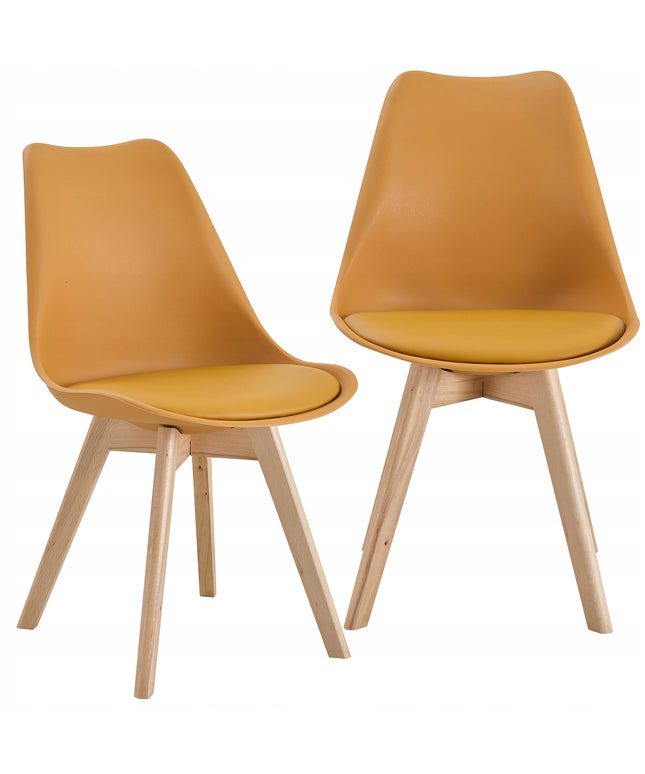 SKANDINAVIŠKA KĖDĖ SU PAGALVE, GARSTYČIŲ SPALVOS, EKOODOS, MEDINĖMIS KOJOMIS, 2 VNT.