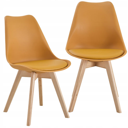 SKANDINAVIŠKA KĖDĖ SU PAGALVE, GARSTYČIŲ SPALVOS, EKOODOS, MEDINĖMIS KOJOMIS, 2 VNT.