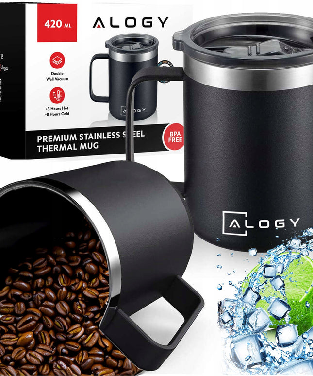 TERMO PUODELIS KAVAI IR ARBATA 420 ml SU RANKENA, SANDARUS, JUODAS