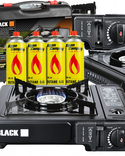 Nešiojama turistinė dujinė viryklė lagamine Box + 4 dujų balionėliai