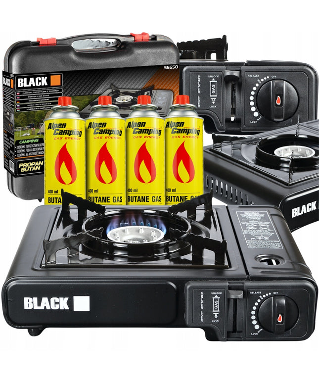 Nešiojama turistinė dujinė viryklė lagamine Box + 4 dujų balionėliai