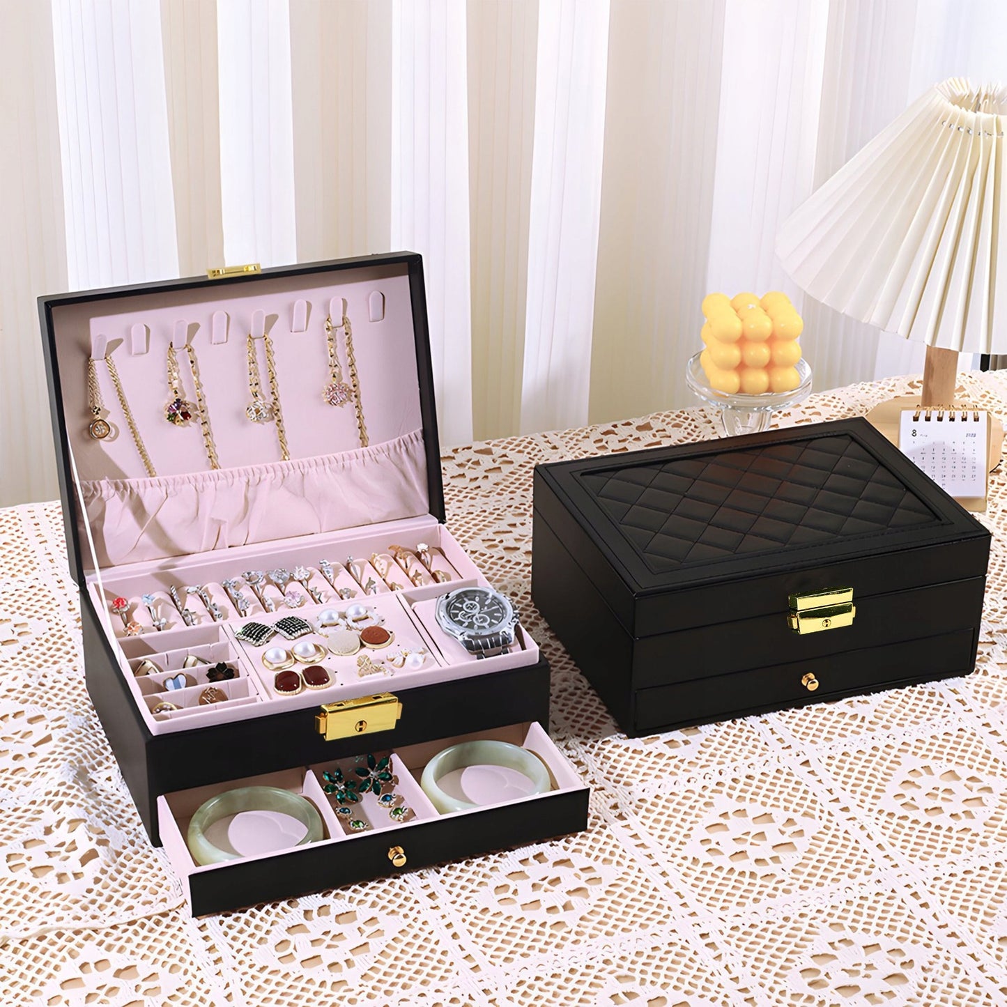 Dėžutė, skrynelė, lagaminėlis – papuošalų ir laikrodžių organizatorius XXL, su rakteliu