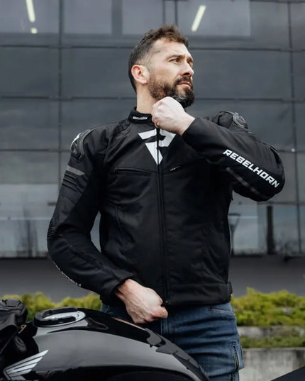Tekstilinė motociklininko striukė Rebelhorn Vandal juoda-balta