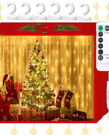 LED šviesos užuolaida, kalėdinė girlianda, USB, 3 × 3 m, nuotolinis valdymas