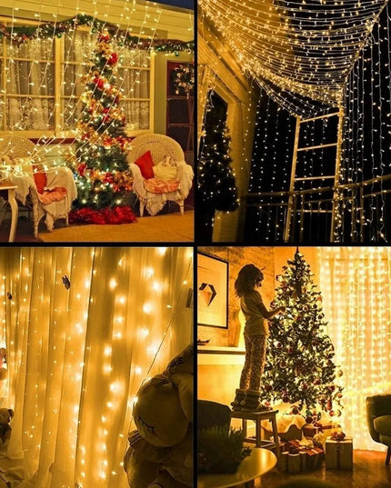 LED šviesos užuolaida, kalėdinė girlianda, USB, 3 × 3 m, nuotolinis valdymas