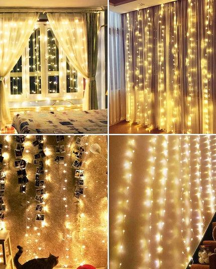LED šviesos užuolaida, kalėdinė girlianda, USB, 3 × 3 m, nuotolinis valdymas