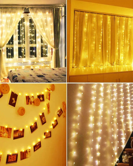 LED šviesos užuolaida, kalėdinė girlianda, USB, 3 × 3 m, nuotolinis valdymas