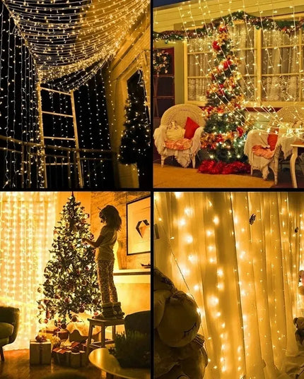 LED šviesos užuolaida, kalėdinė girlianda, USB, 3 × 3 m, nuotolinis valdymas