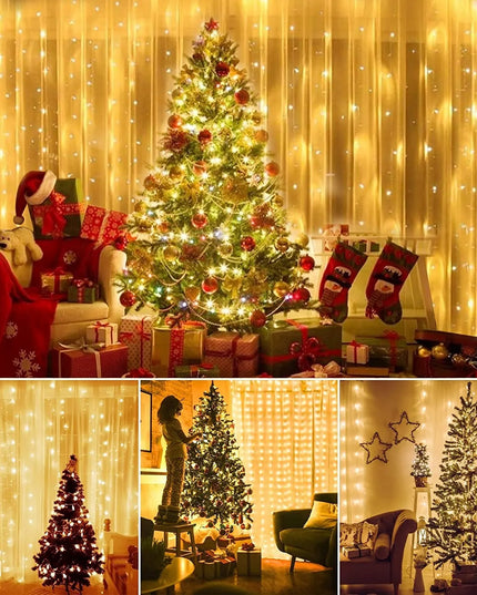 LED šviesos užuolaida, kalėdinė girlianda, USB, 3 × 3 m, nuotolinis valdymas