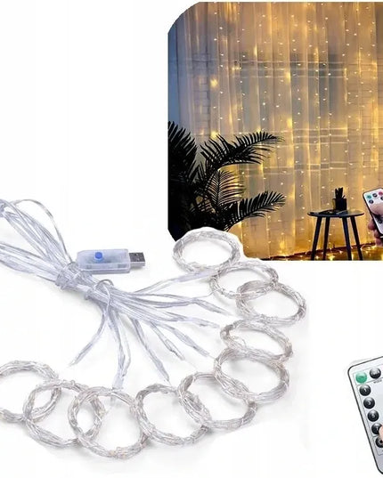 LED šviesos užuolaida, kalėdinė girlianda, USB, 3 × 3 m, nuotolinis valdymas