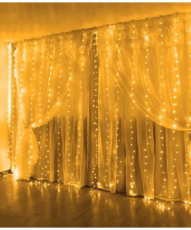 LED šviesos užuolaida 3 × 3 m, 300 lempučių, šilta balta, kalėdinė langų girlianda
