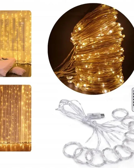 LED šviesos užuolaida 3 × 3 m, 300 lempučių, šilta balta, kalėdinė langų girlianda