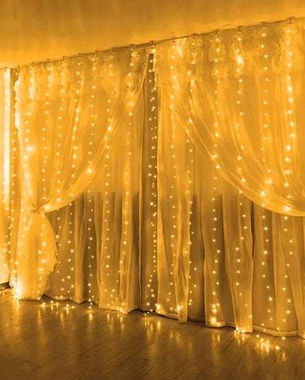 LED šviesos užuolaida 3 × 3 m, 300 lempučių, šventinė girlianda langui