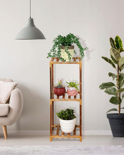 Medinis gėlių stovas, stovas vazonams ir augalams, lentyna su 3 lentynėlėmis