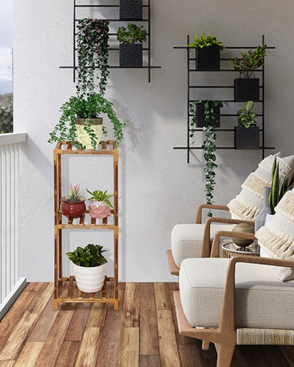 Medinis gėlių stovas, stovas vazonams ir augalams, lentyna su 3 lentynėlėmis