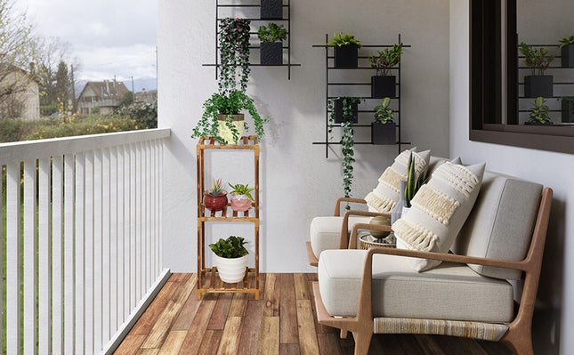 Medinis gėlių stovas, stovas vazonams ir augalams, lentyna su 3 lentynėlėmis