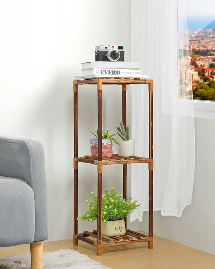 Medinis gėlių stovas, stovas vazonams ir augalams, lentyna su 3 lentynėlėmis