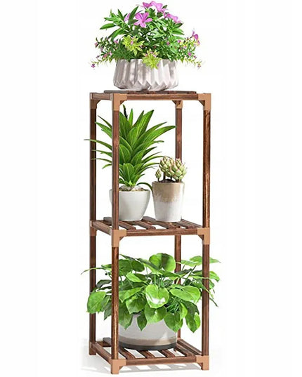 Medinis gėlių stovas, stovas vazonams ir augalams, lentyna su 3 lentynėlėmis