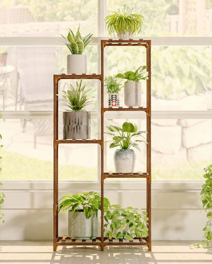 Medinis gėlių stovas, augalų ir vazonų laikiklis, 7 lentynų lentyna