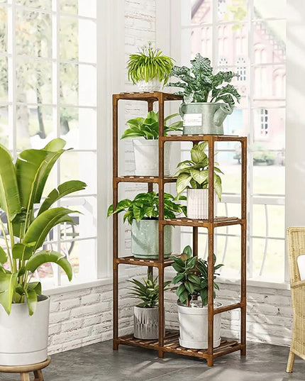 Medinis gėlių stovas, augalų ir vazonų laikiklis, 7 lentynų lentyna