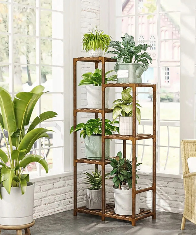 Medinis gėlių stovas, augalų ir vazonų laikiklis, 7 lentynų lentyna