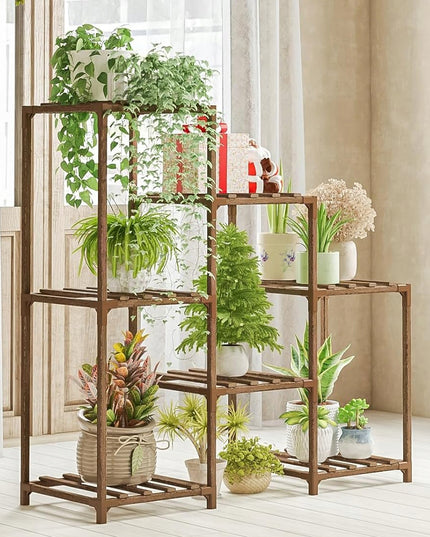 Medinis gėlių stovas, augalų ir vazonų laikiklis, 7 lentynų lentyna