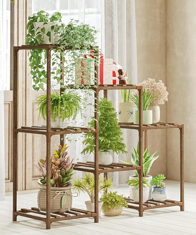 Medinis gėlių stovas, augalų ir vazonų laikiklis, 7 lentynų lentyna
